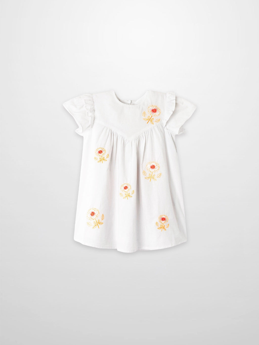 Embroidered Flower Dress - Short Sleeve