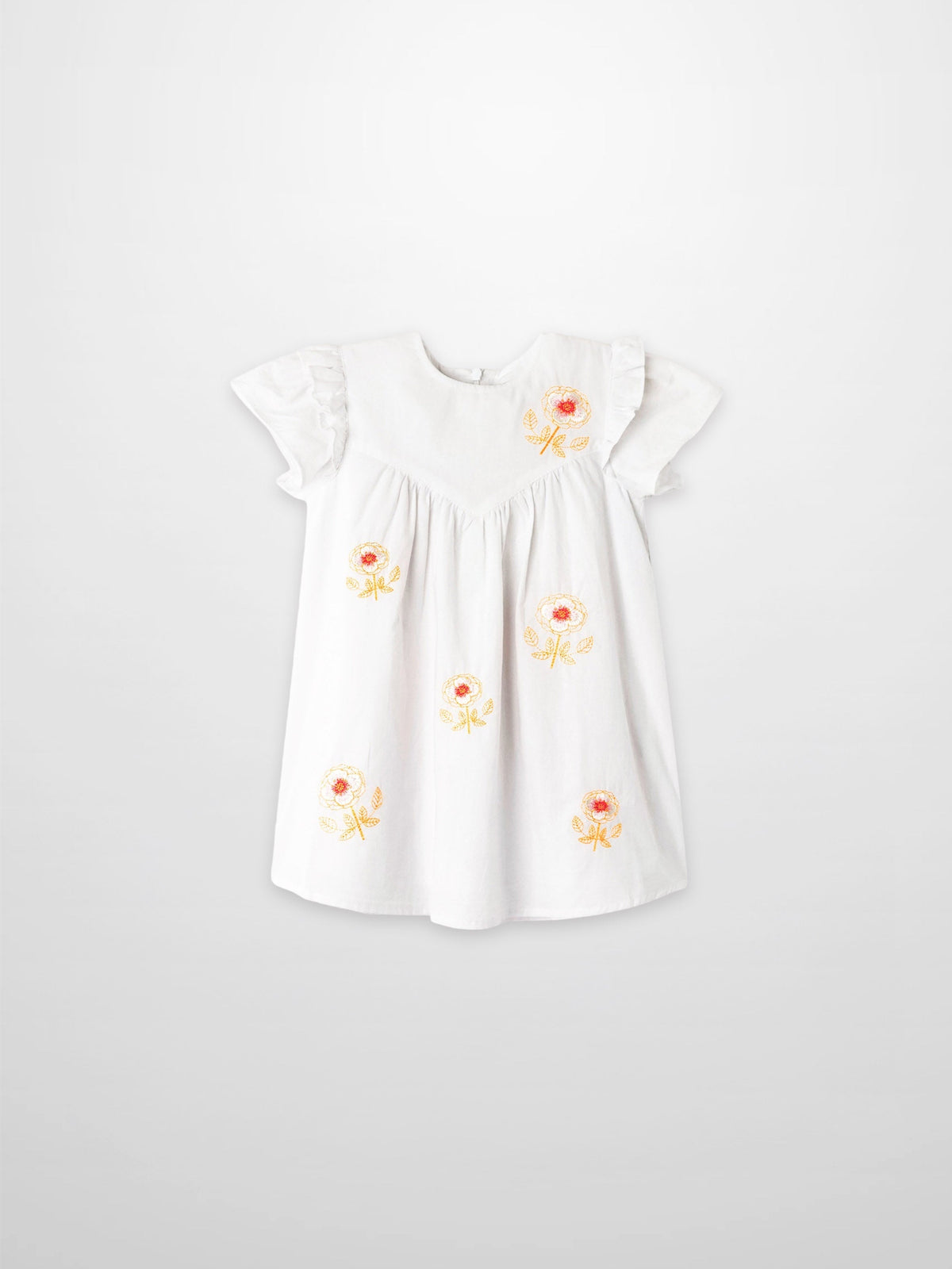Embroidered Flower Dress - Short Sleeve