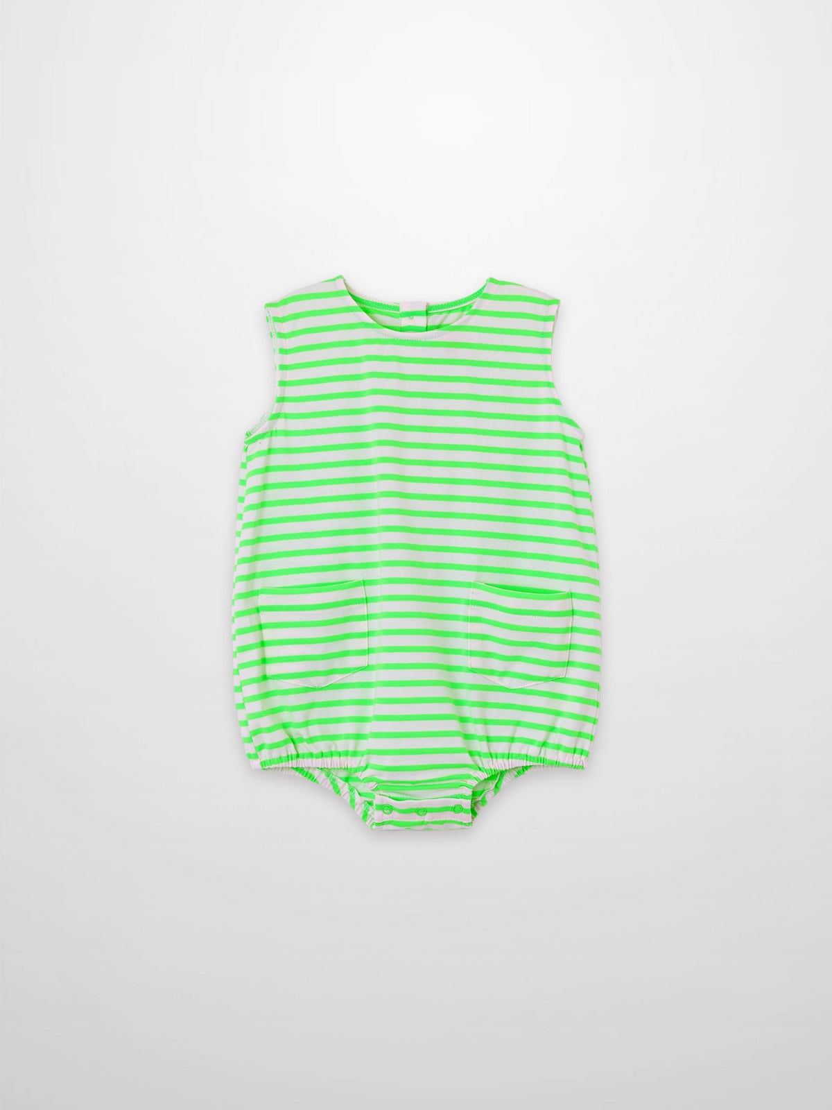 Neon Green Striped Romper for Baby Boys
