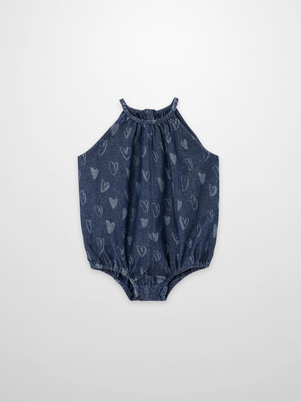 Denim Heart Print Bubble Romper for Girls