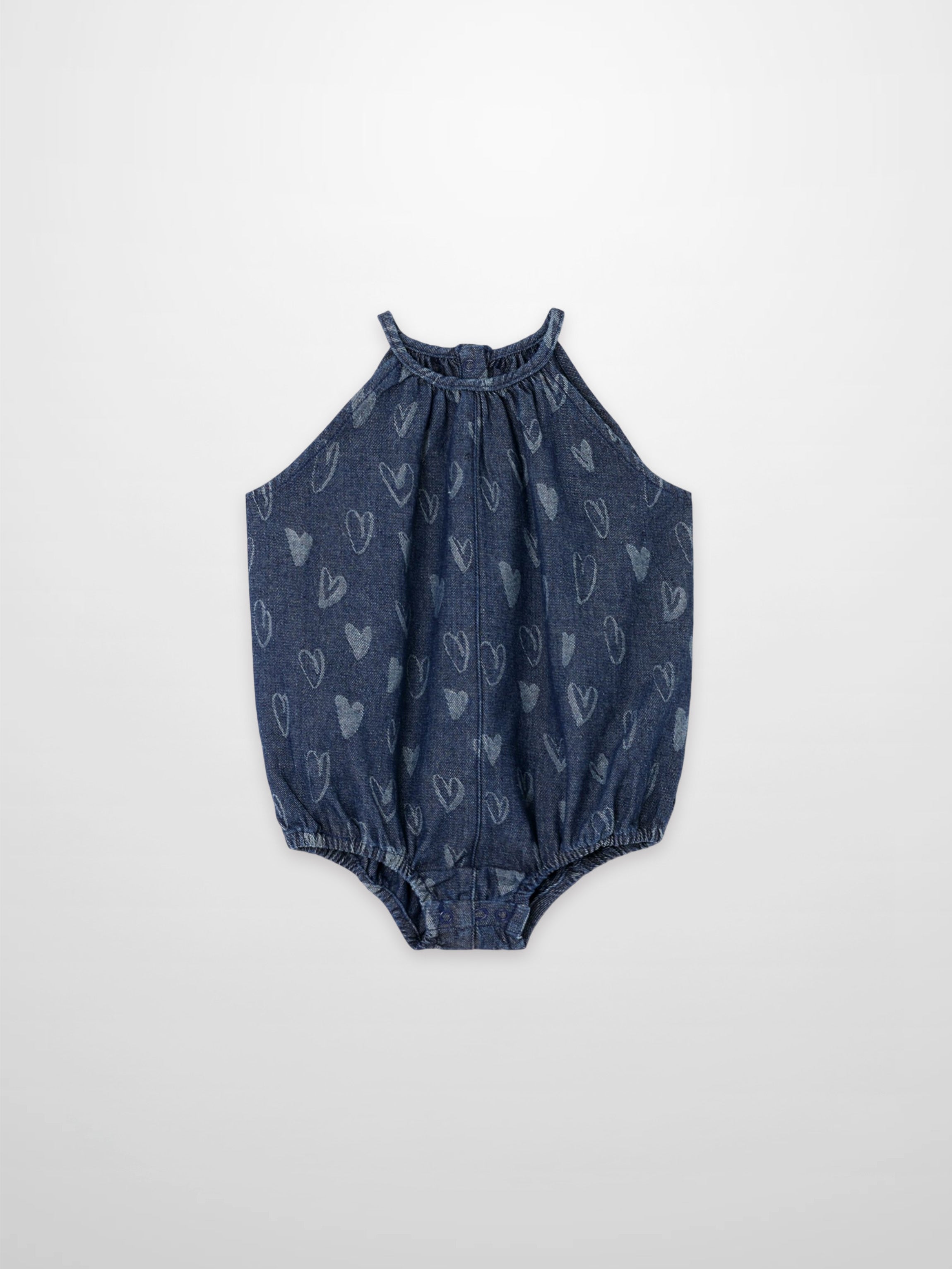 Denim Heart Print Bubble Romper for Girls