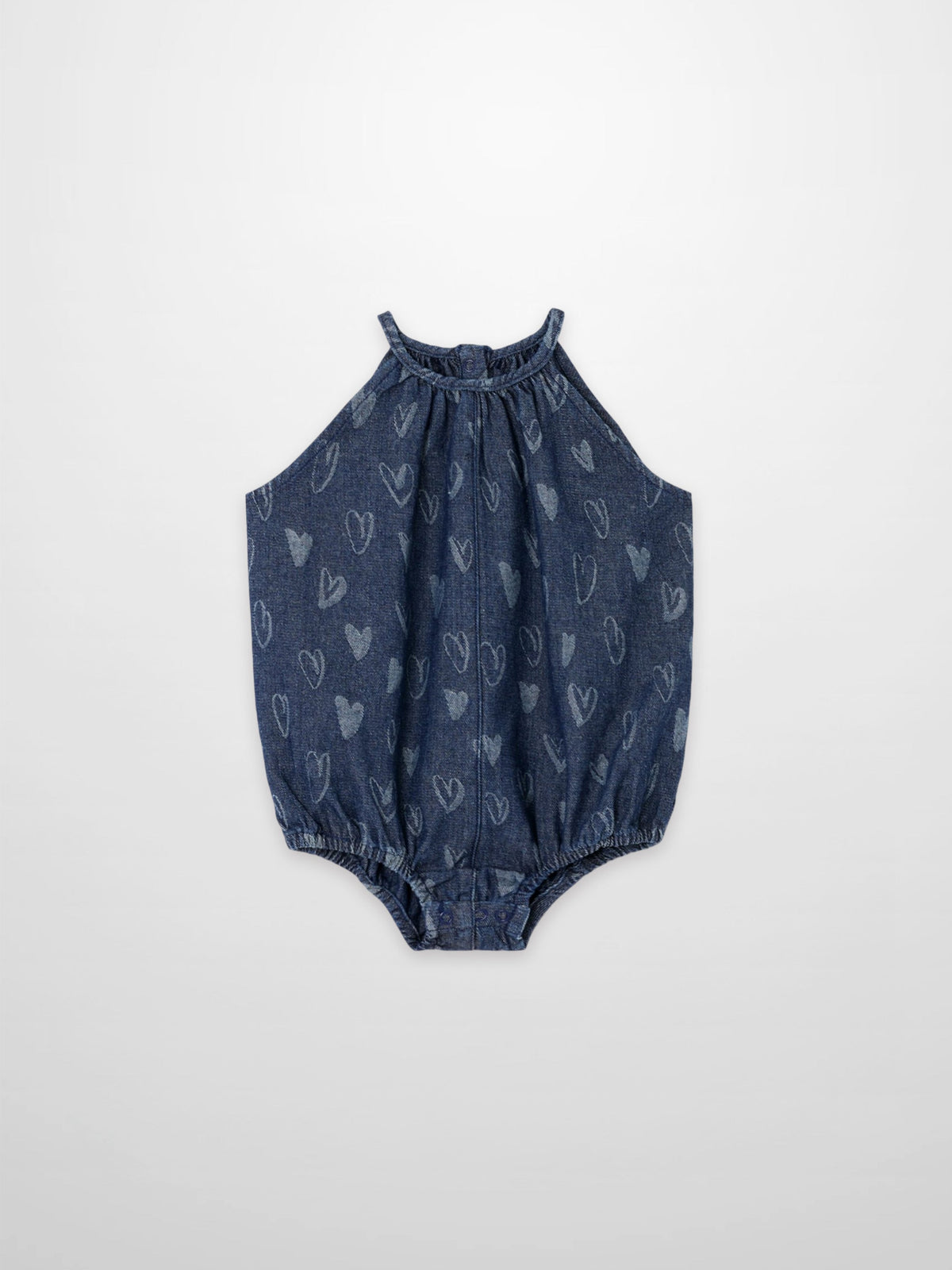 Denim Heart Print Bubble Romper for Girls