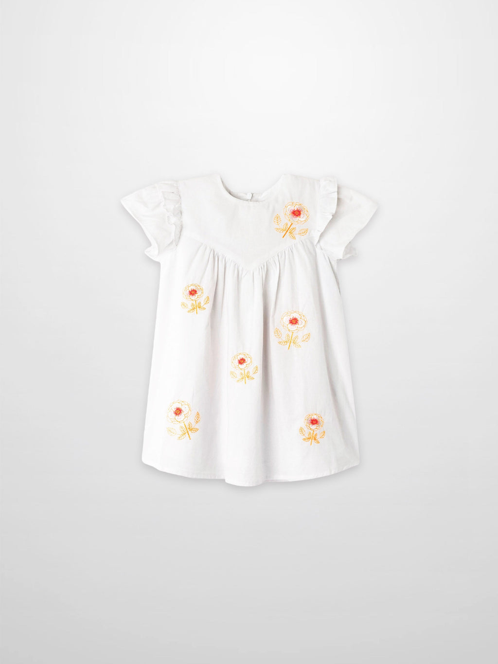 Embroidered Flower Dress - Short Sleeve