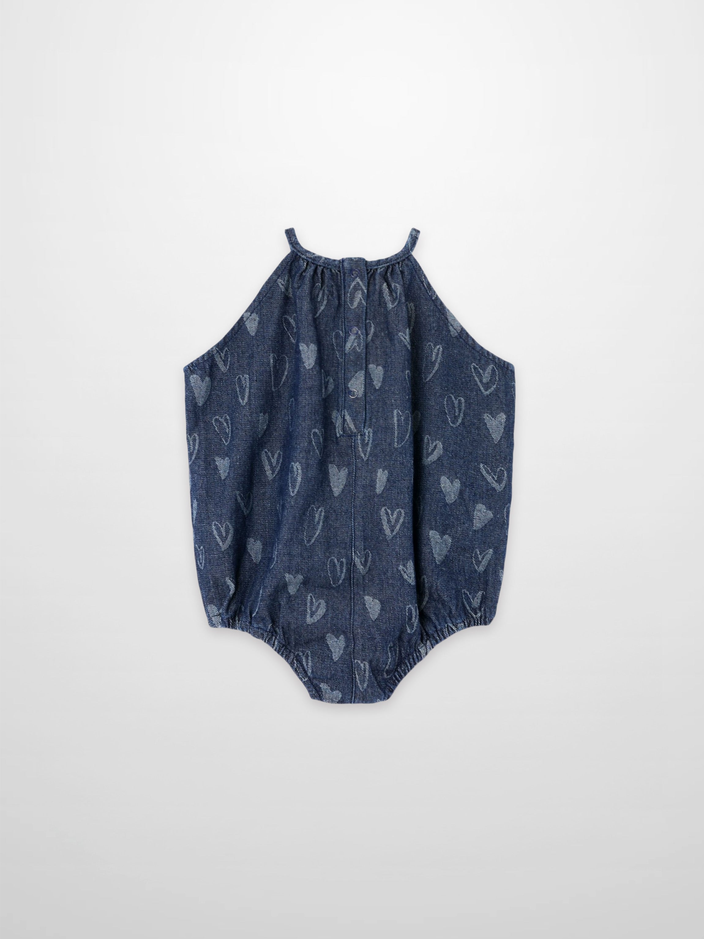 Denim Heart Print Bubble Romper for Girls