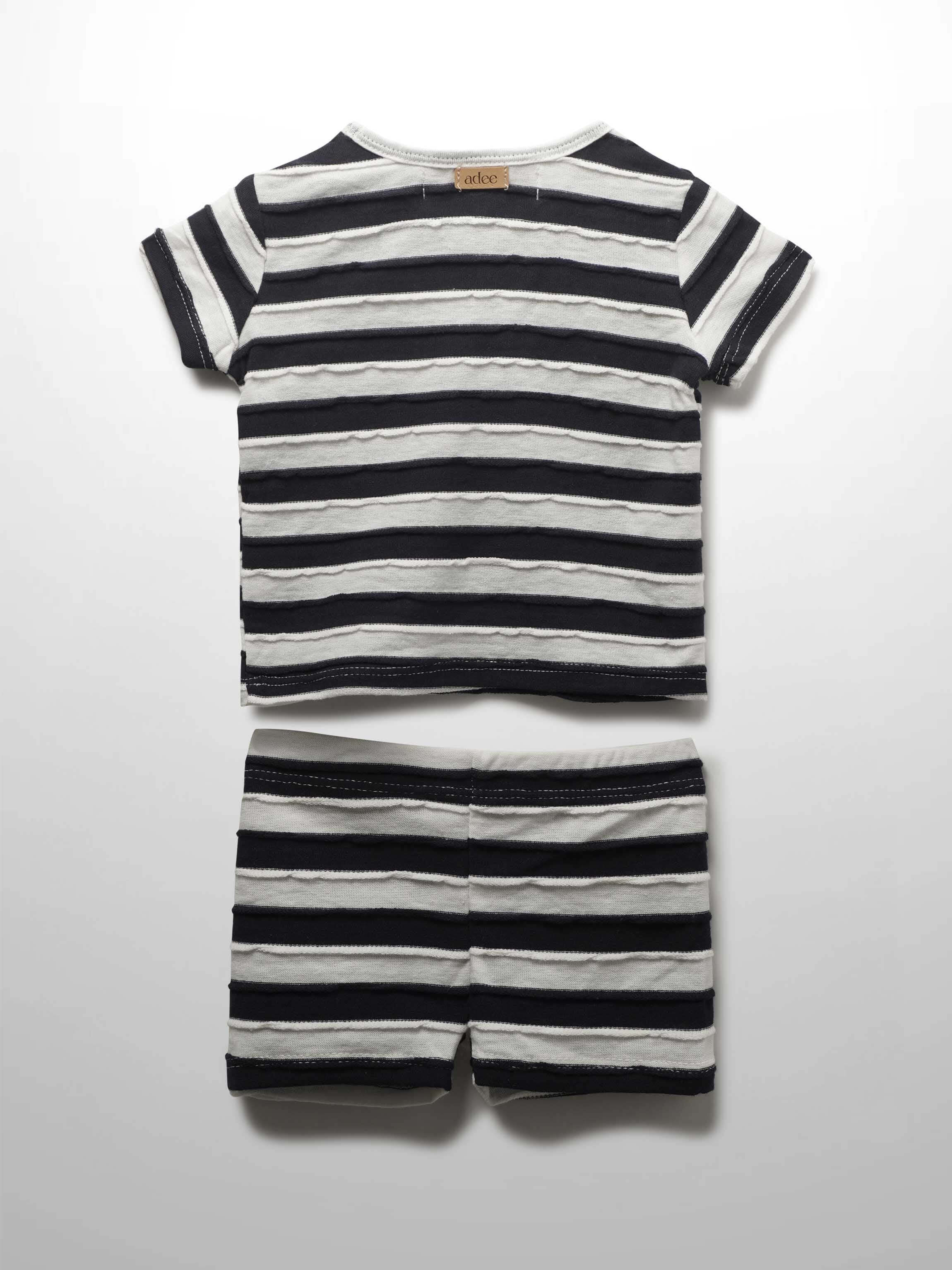 Blue Striped Textured Short Set for Boys