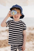 Blue Striped Textured Short Set for Boys