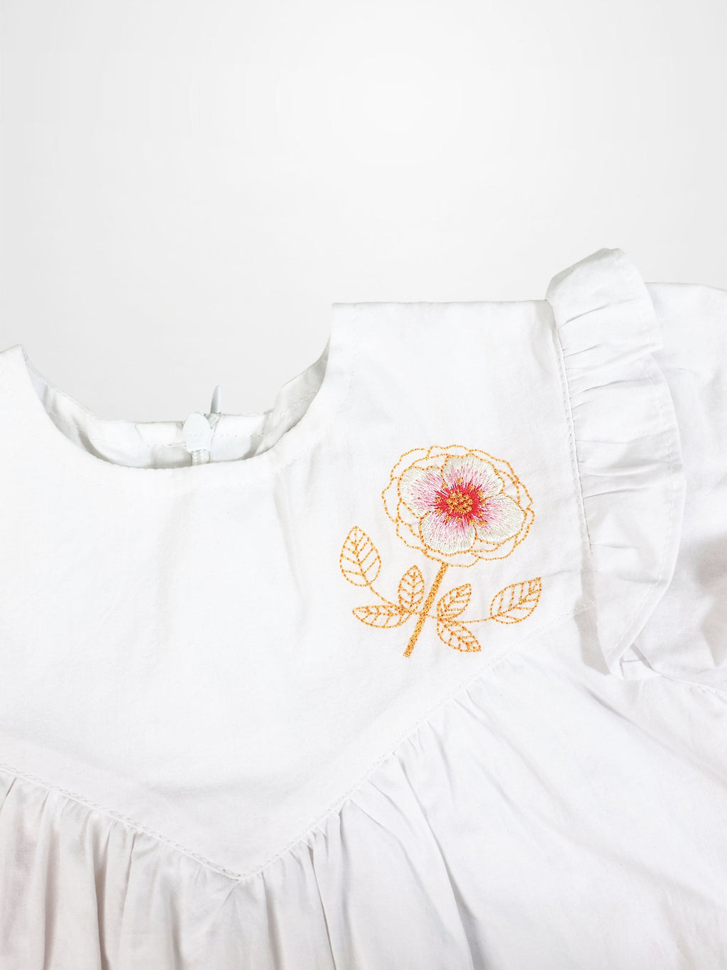 Embroidered Flower Dress - Short Sleeve