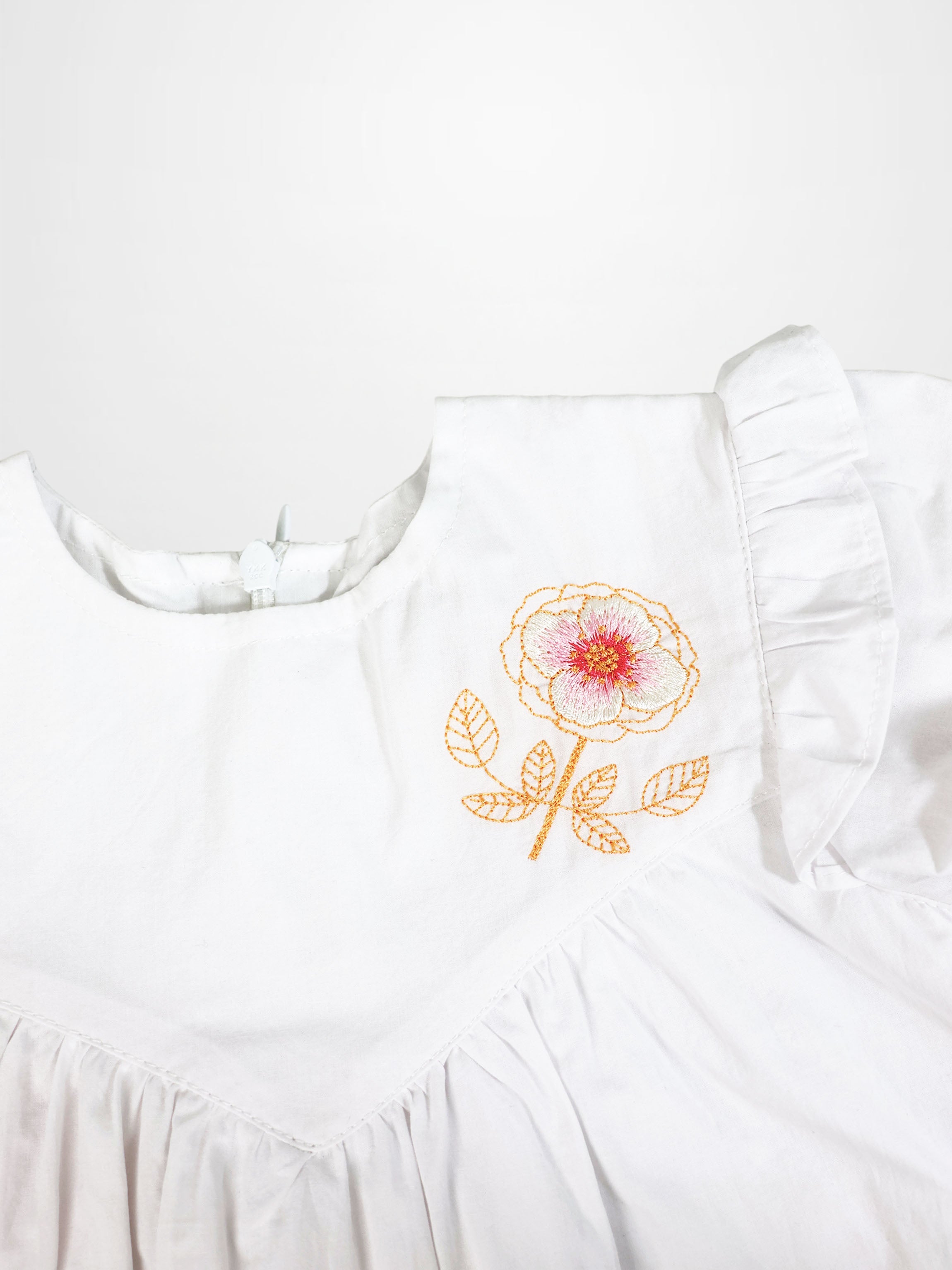 Embroidered Flower Dress - Short Sleeve