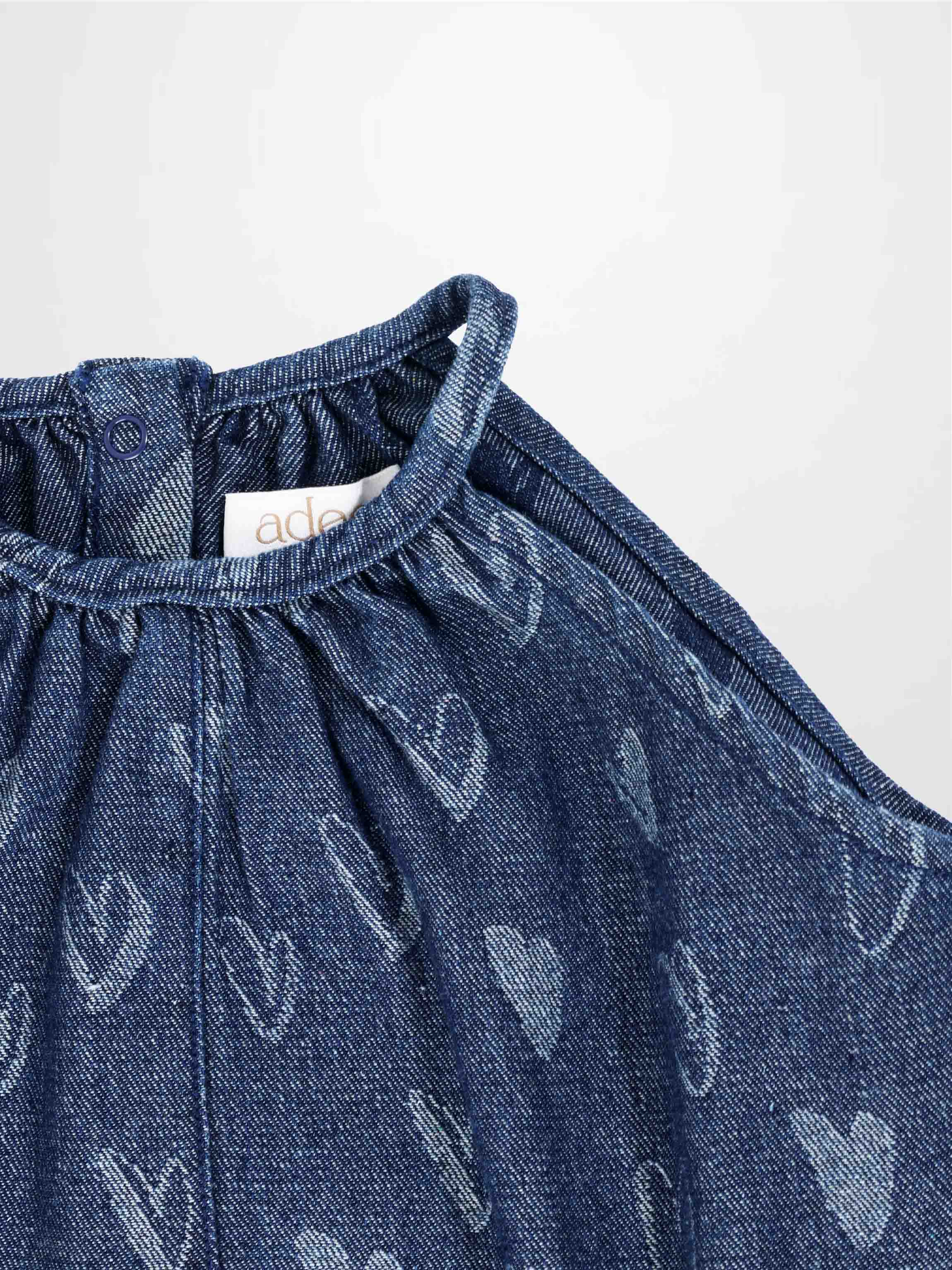 Denim Heart Print Bubble Romper for Girls