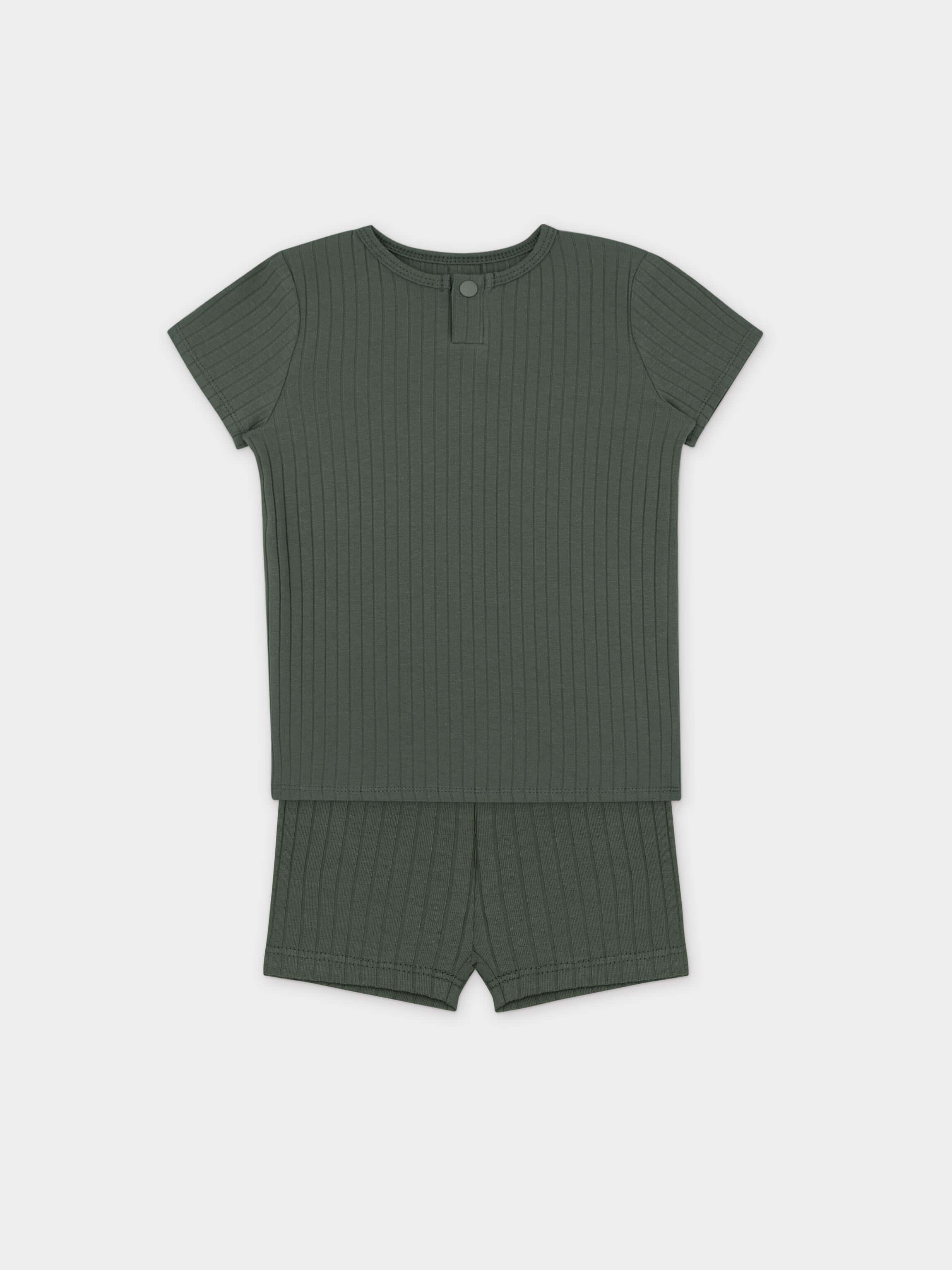 Snap Henley Short Set Wide Ribbed - Green