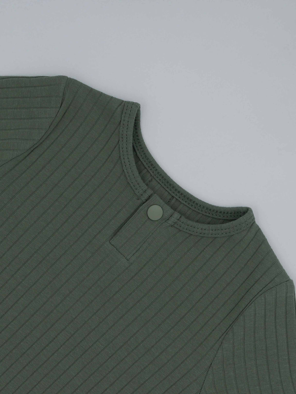 Snap Henley Short Set Wide Ribbed - Green