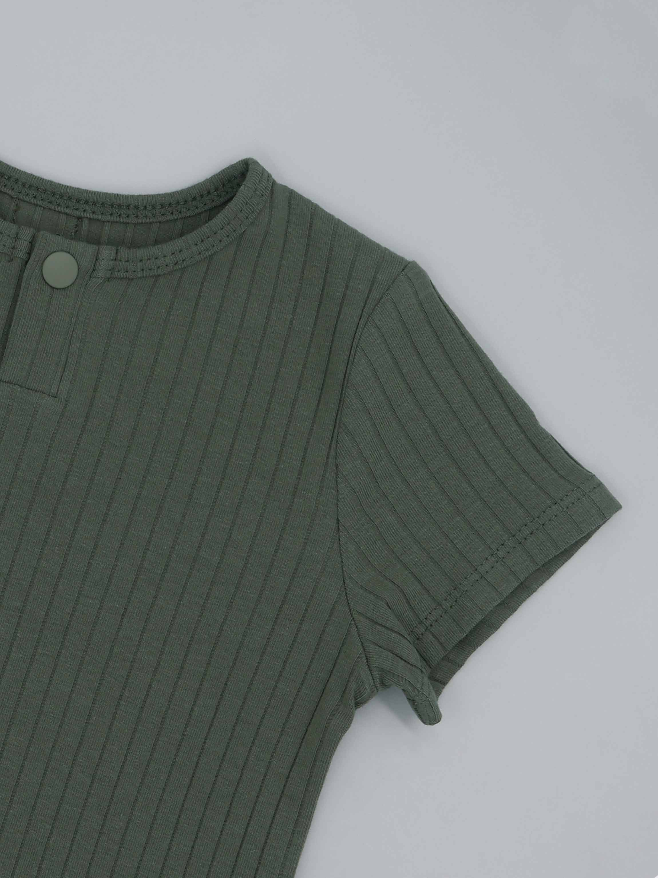 Snap Henley Short Set Wide Ribbed - Green