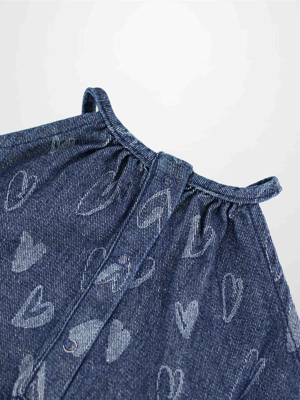 Denim Heart Print Bubble Romper for Girls