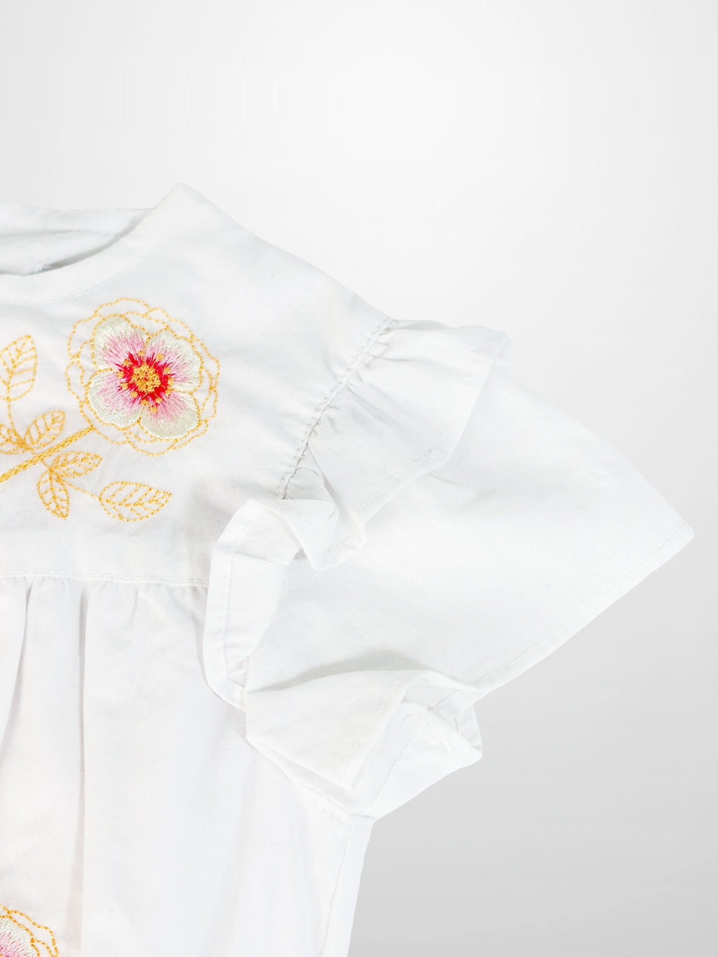 Embroidered Flower Dress - Short Sleeve