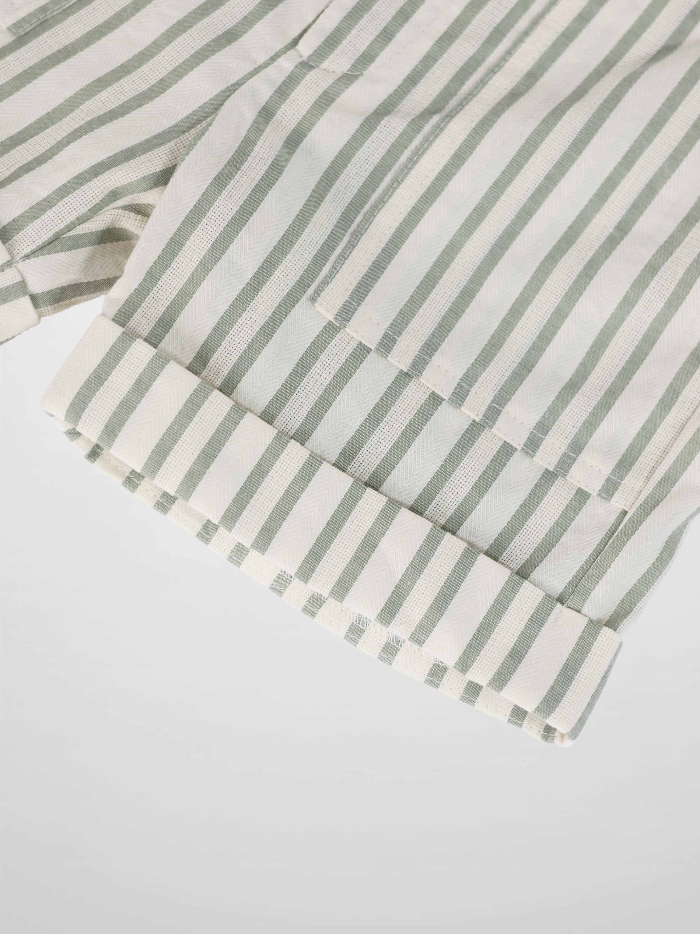 Green Striped Dressy Shorts for Boys