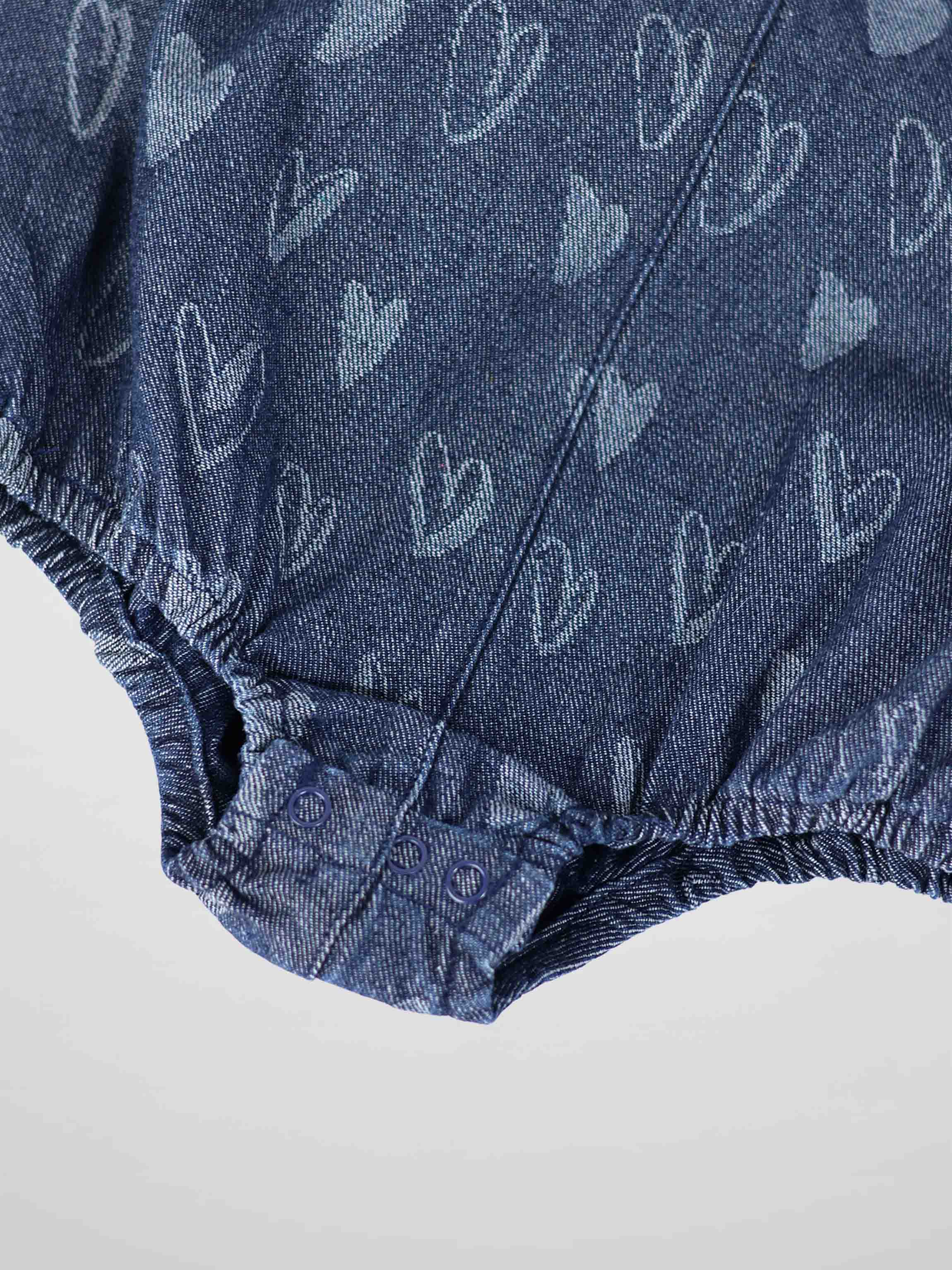 Denim Heart Print Bubble Romper for Girls