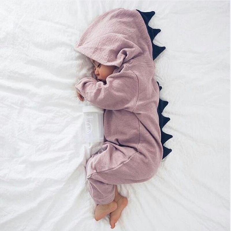 Dinosaur Baby Romper with Hood & Long Sleeves