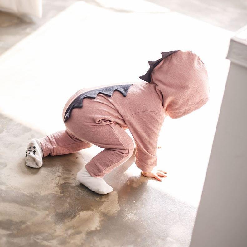 Dinosaur Baby Romper with Hood & Long Sleeves