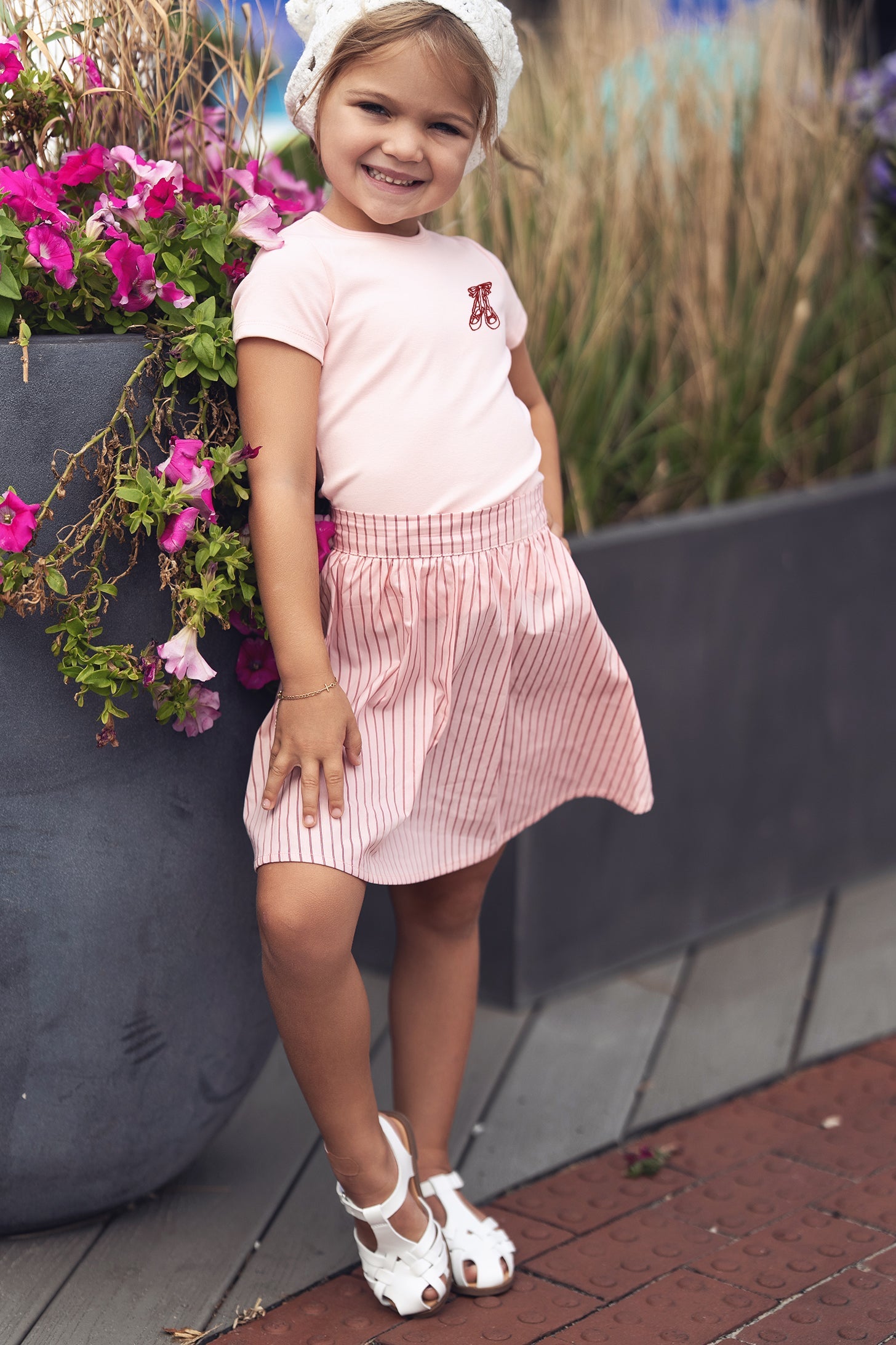 Pink Striped Cotton Skirt for Girls