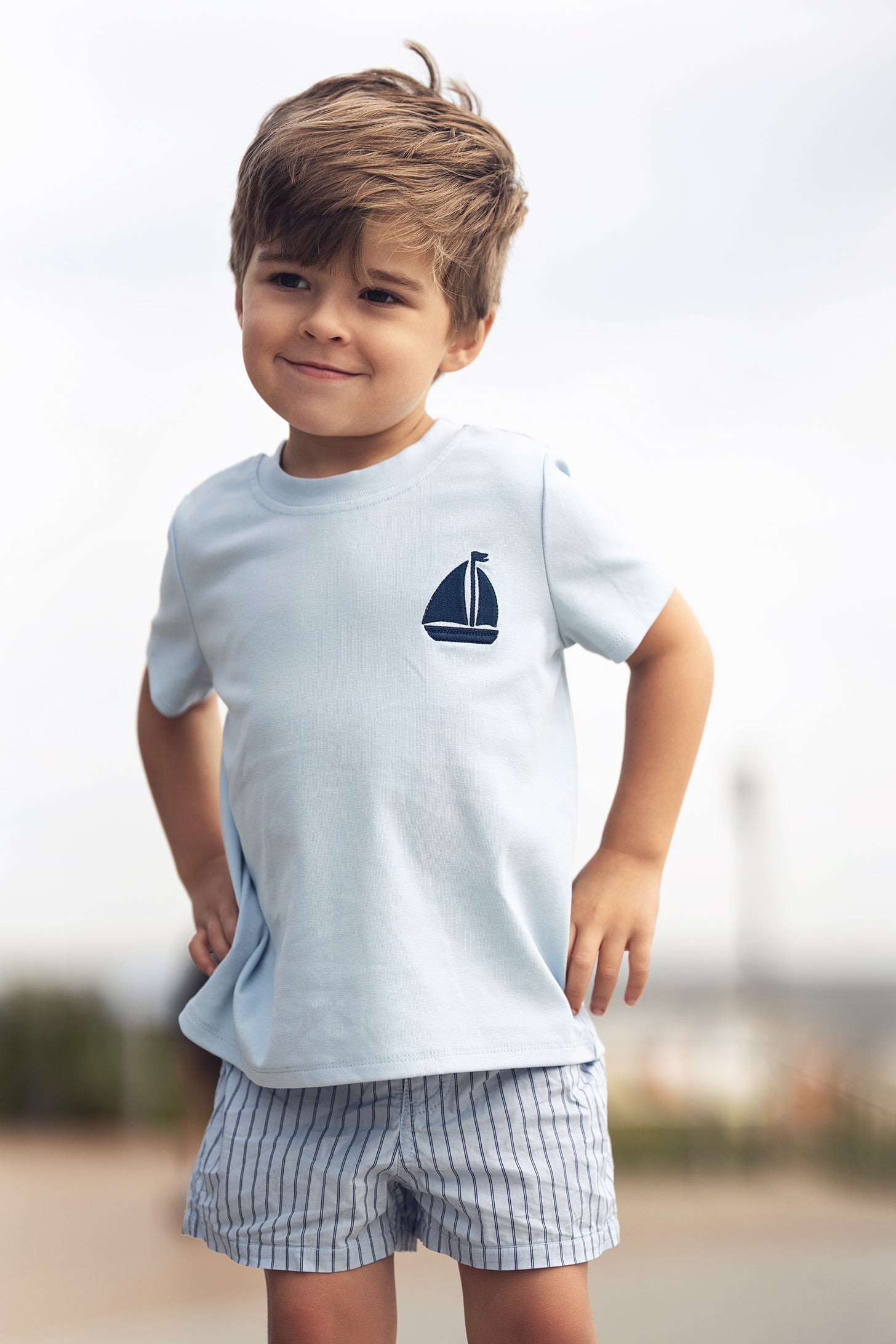 Blue Striped Cotton Shorts for Boys