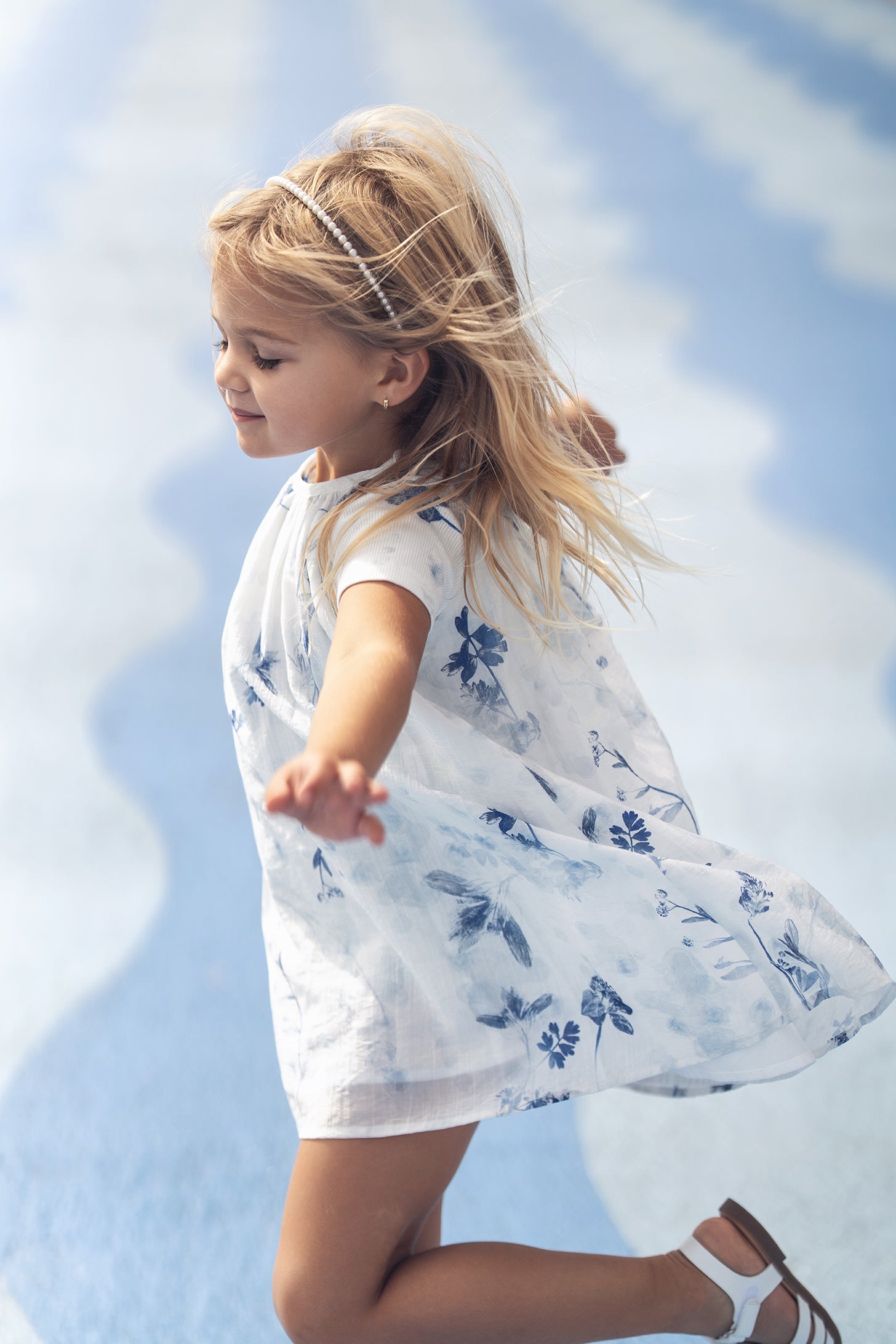 Blue Floral Halter Jumper for Girls