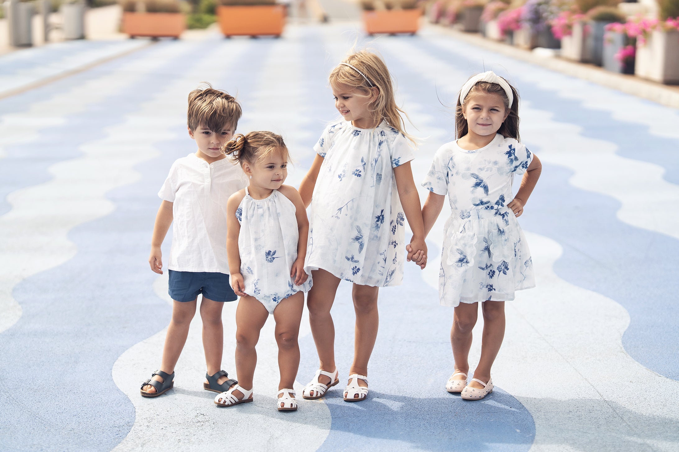 Blue Floral Halter Jumper for Girls