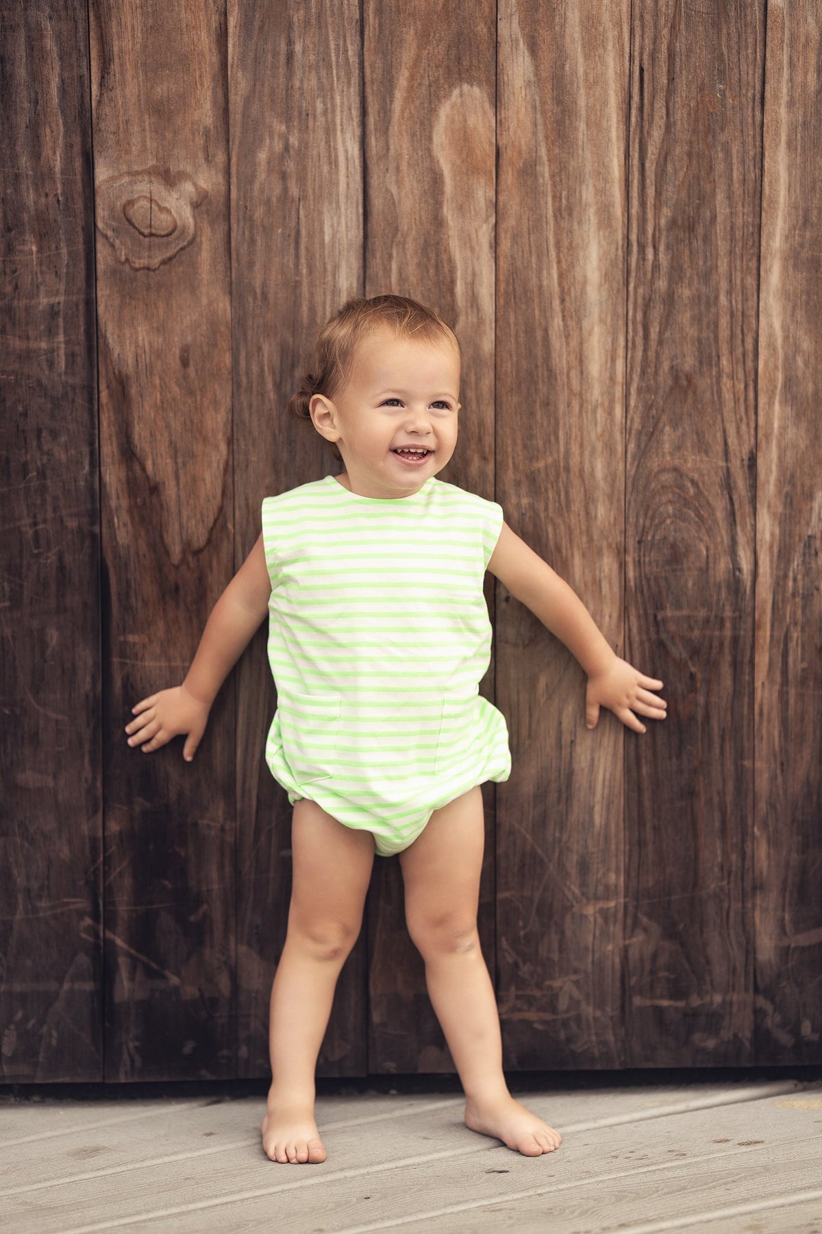 Neon Green Striped Romper for Baby Boys