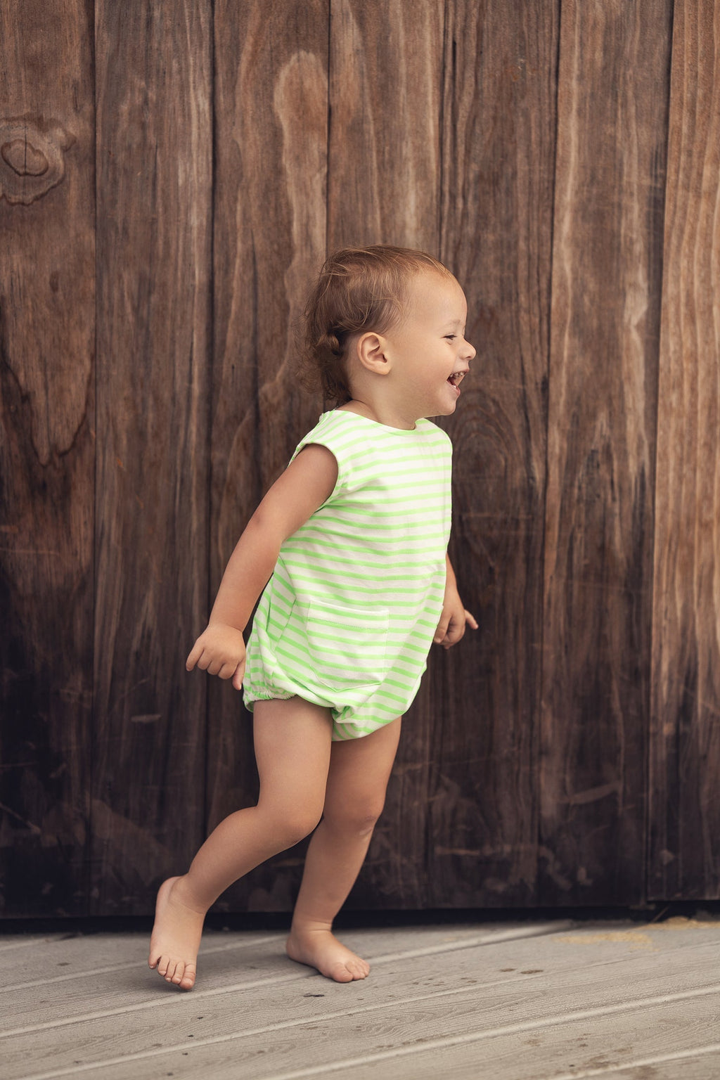 Neon Green Striped Romper for Baby Boys