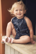 Denim Heart Print Bubble Romper for Girls