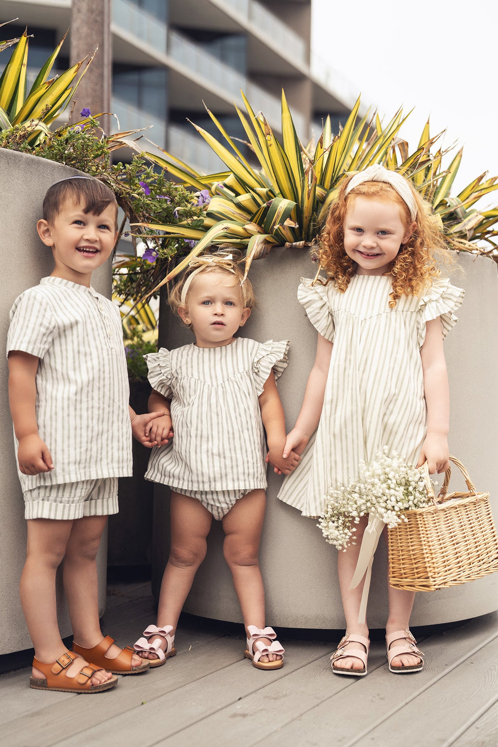 Green Striped Dressy Shorts for Boys