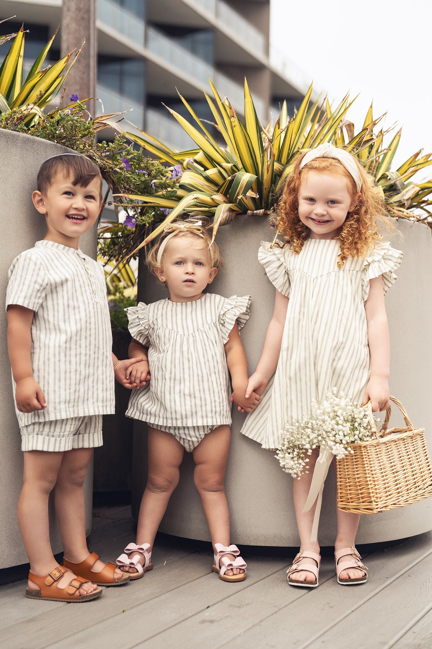 Green Striped Dressy Shorts for Boys