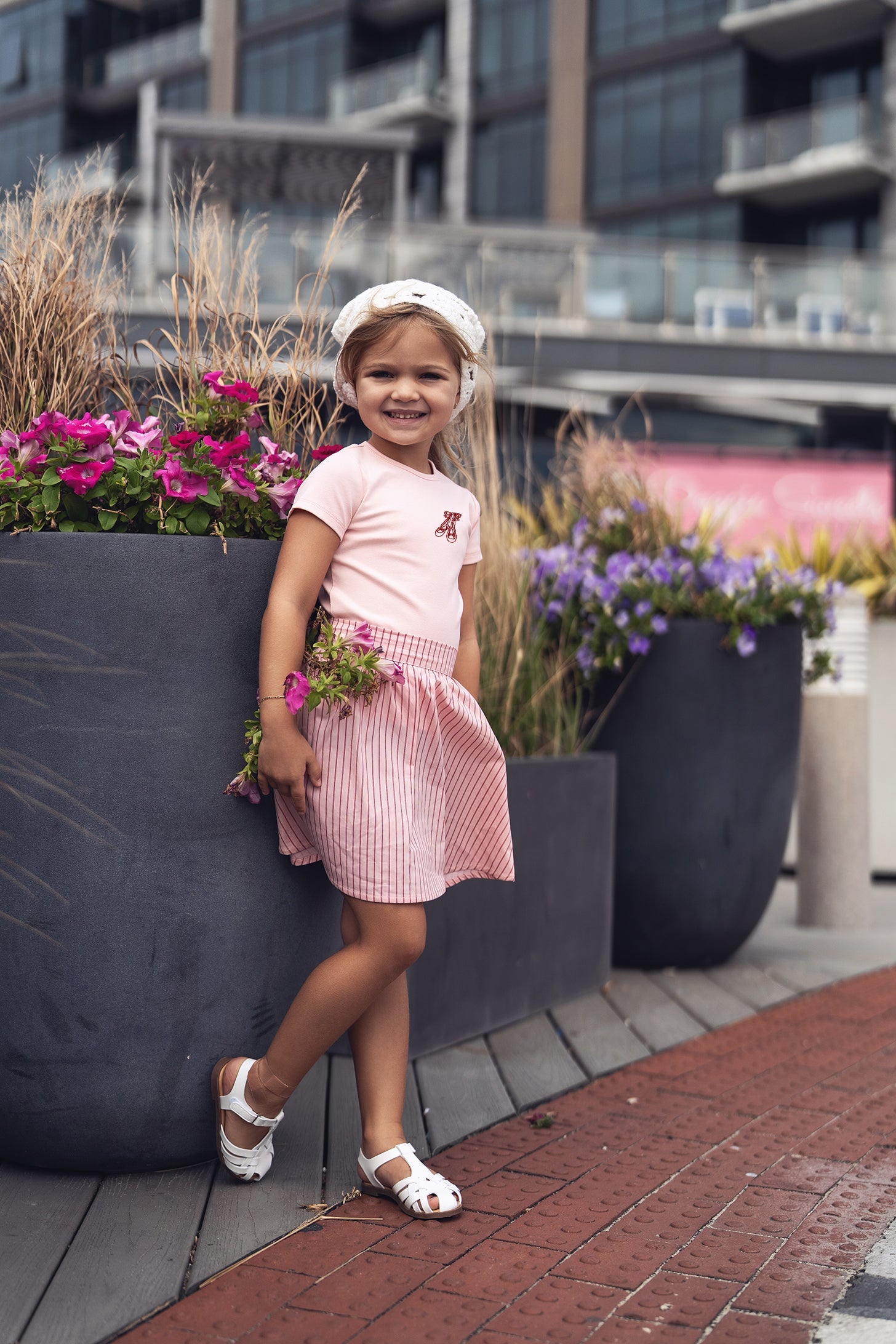 Pink Striped Cotton Skirt for Girls