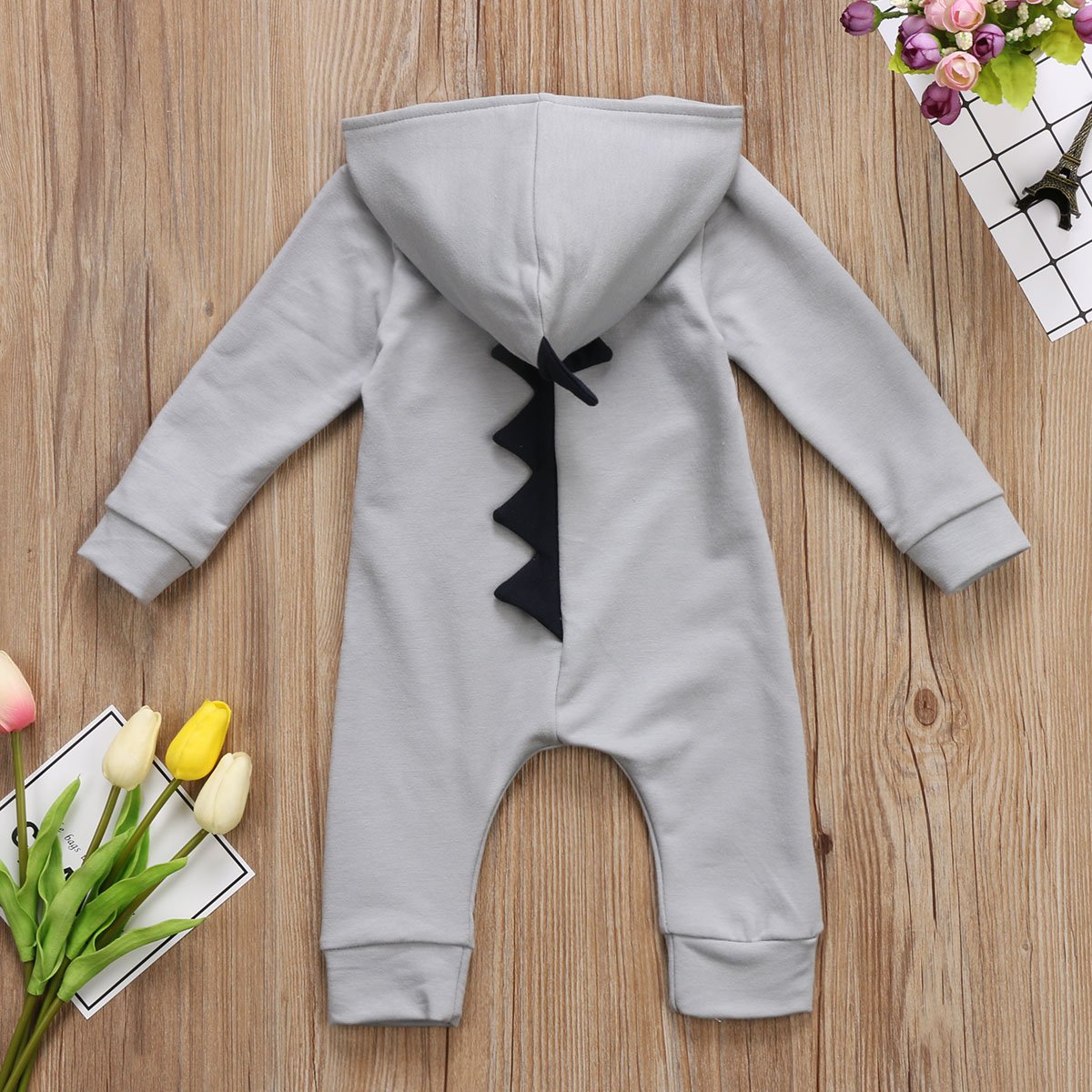 Dinosaur Baby Romper with Hood & Long Sleeves