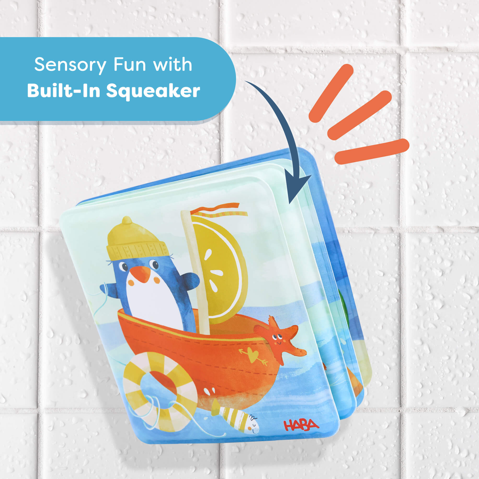 Penguin Bath Book with Squeaker for Babies