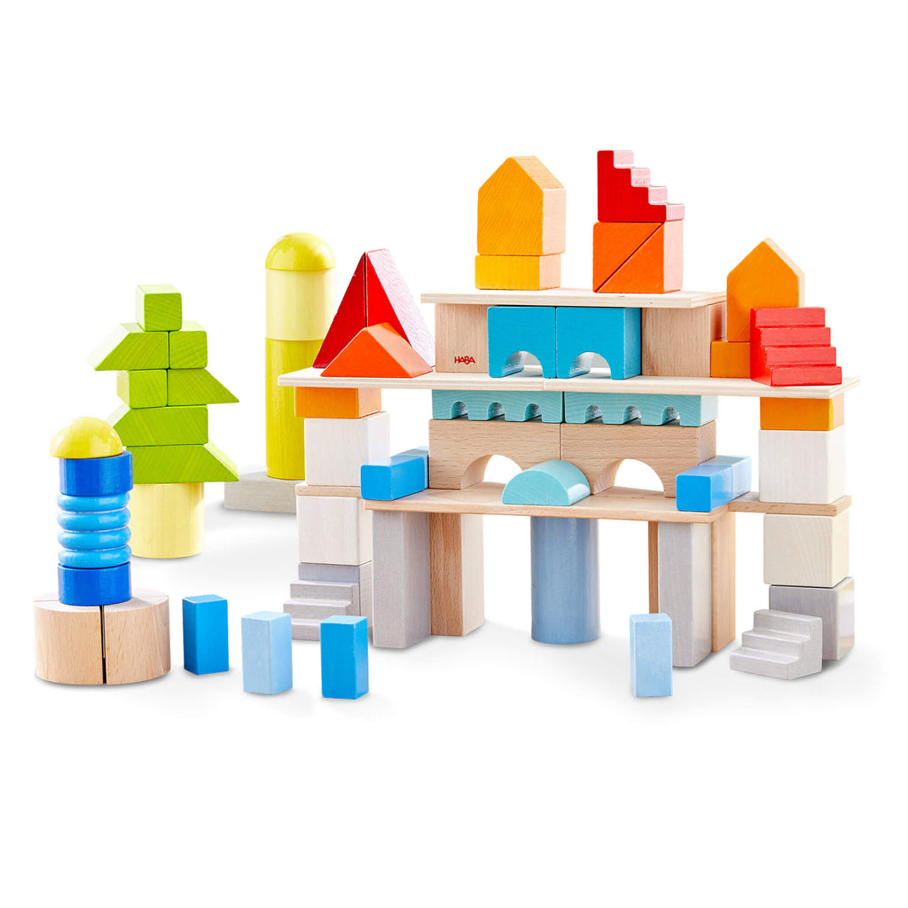 85-Piece Colored Wooden Building Blocks Set