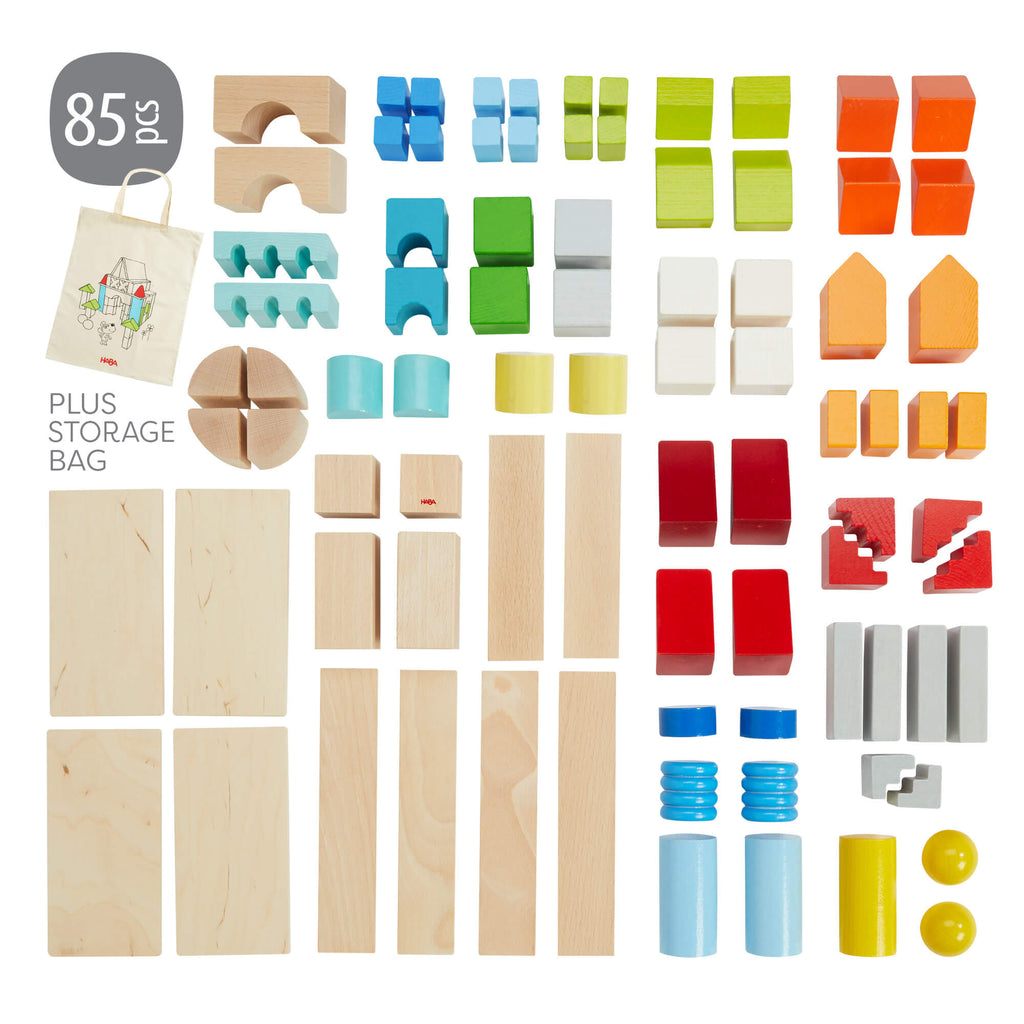 85-Piece Colored Wooden Building Blocks Set