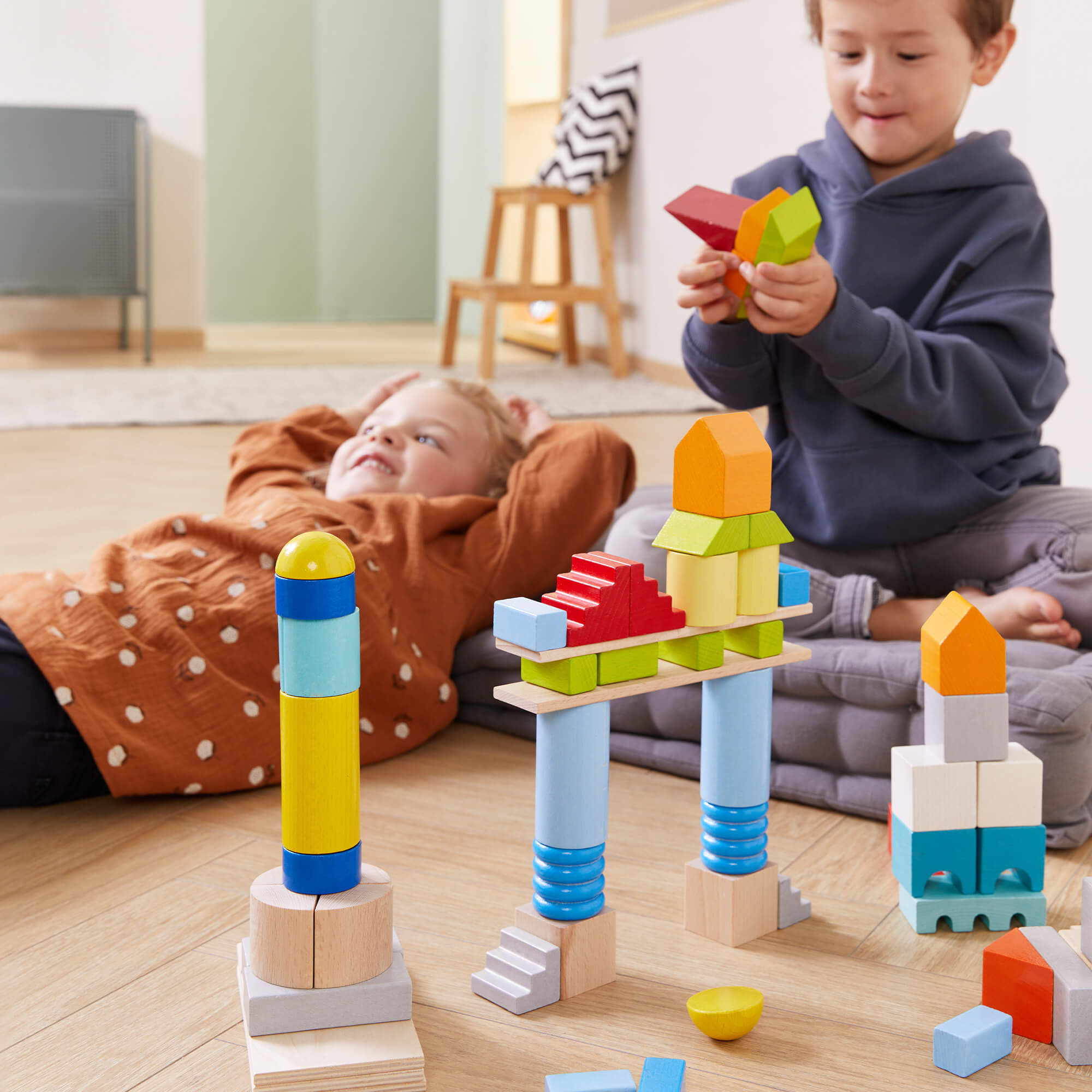 85-Piece Colored Wooden Building Blocks Set