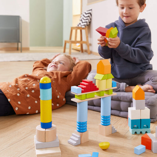 85-Piece Colored Wooden Building Blocks Set