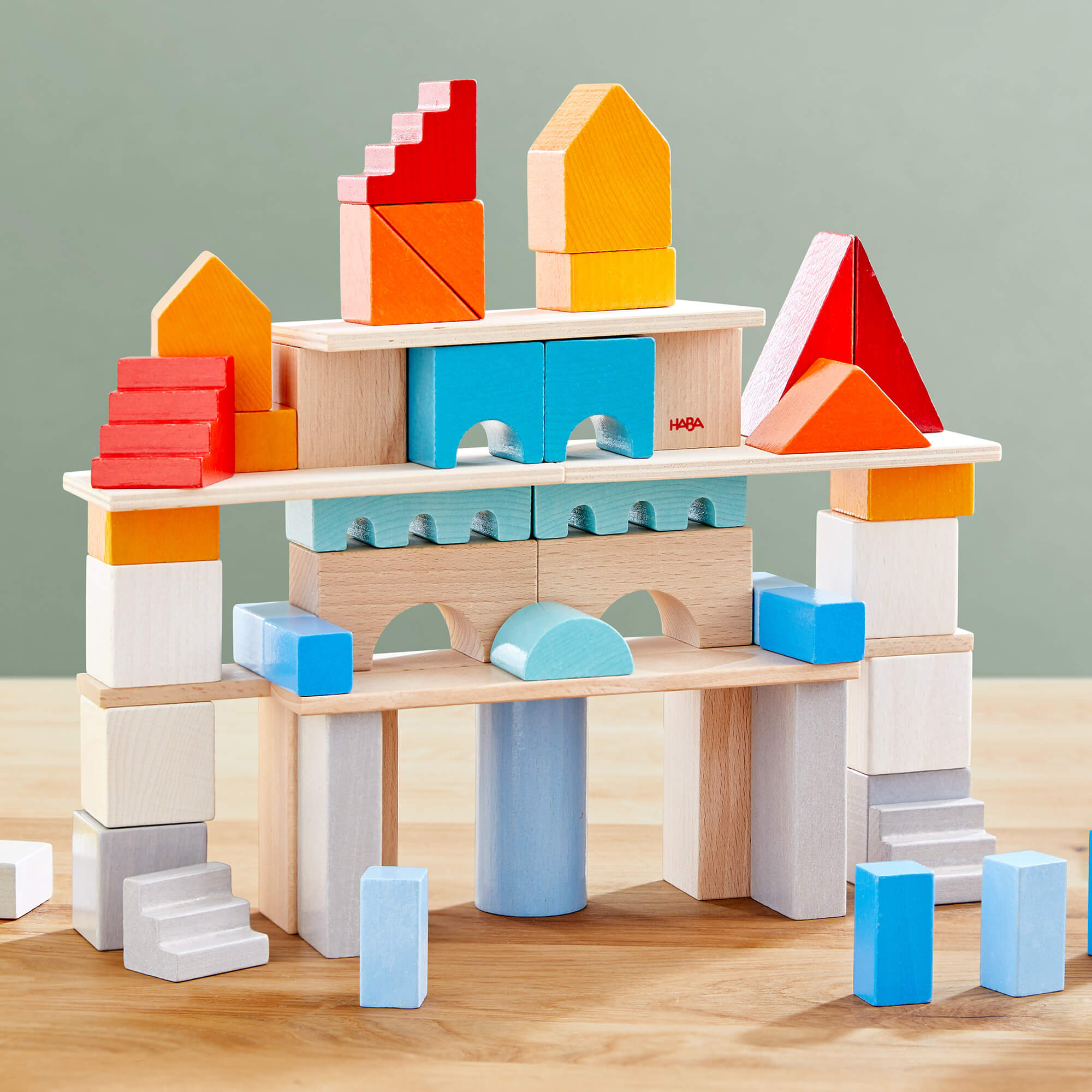 85-Piece Colored Wooden Building Blocks Set