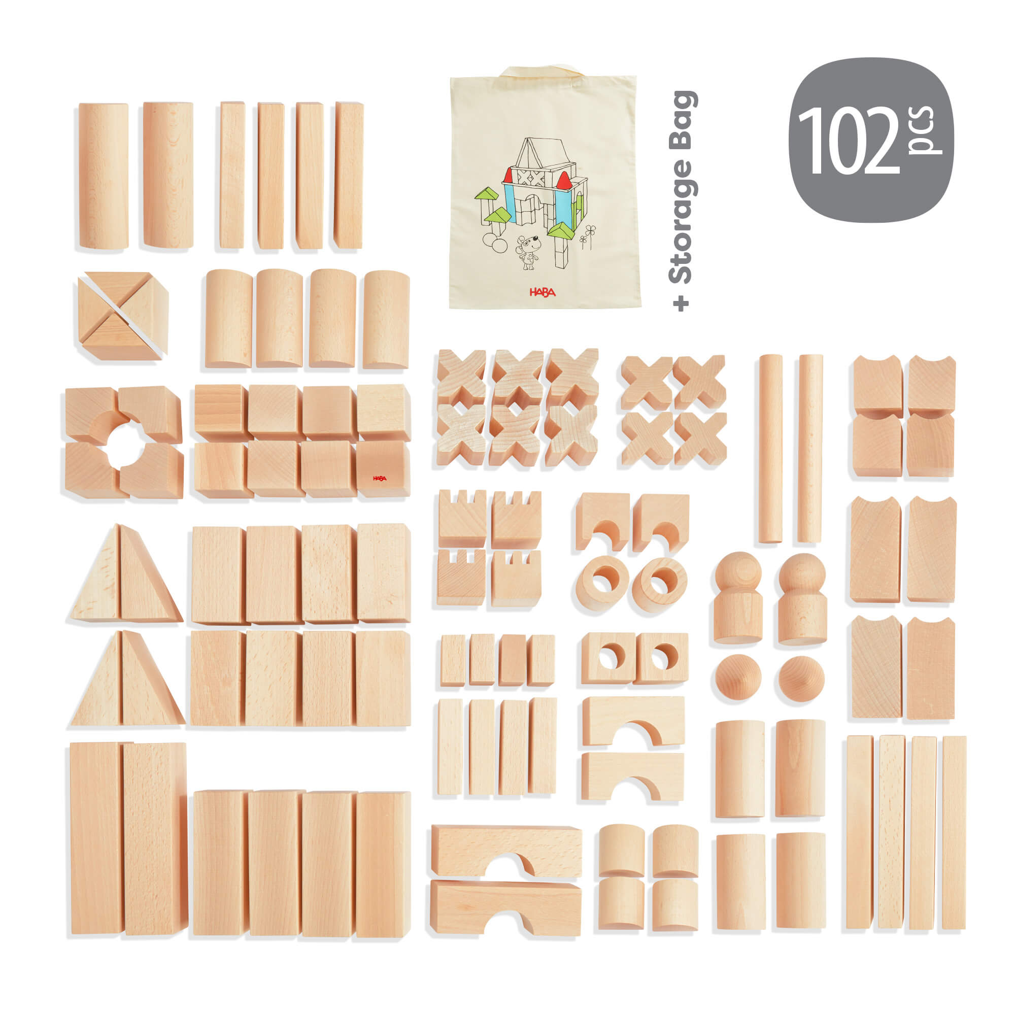 102-Piece Extra Large Wooden Building Blocks Set