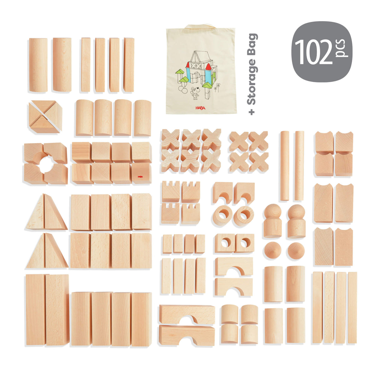 102-Piece Extra Large Wooden Building Blocks Set