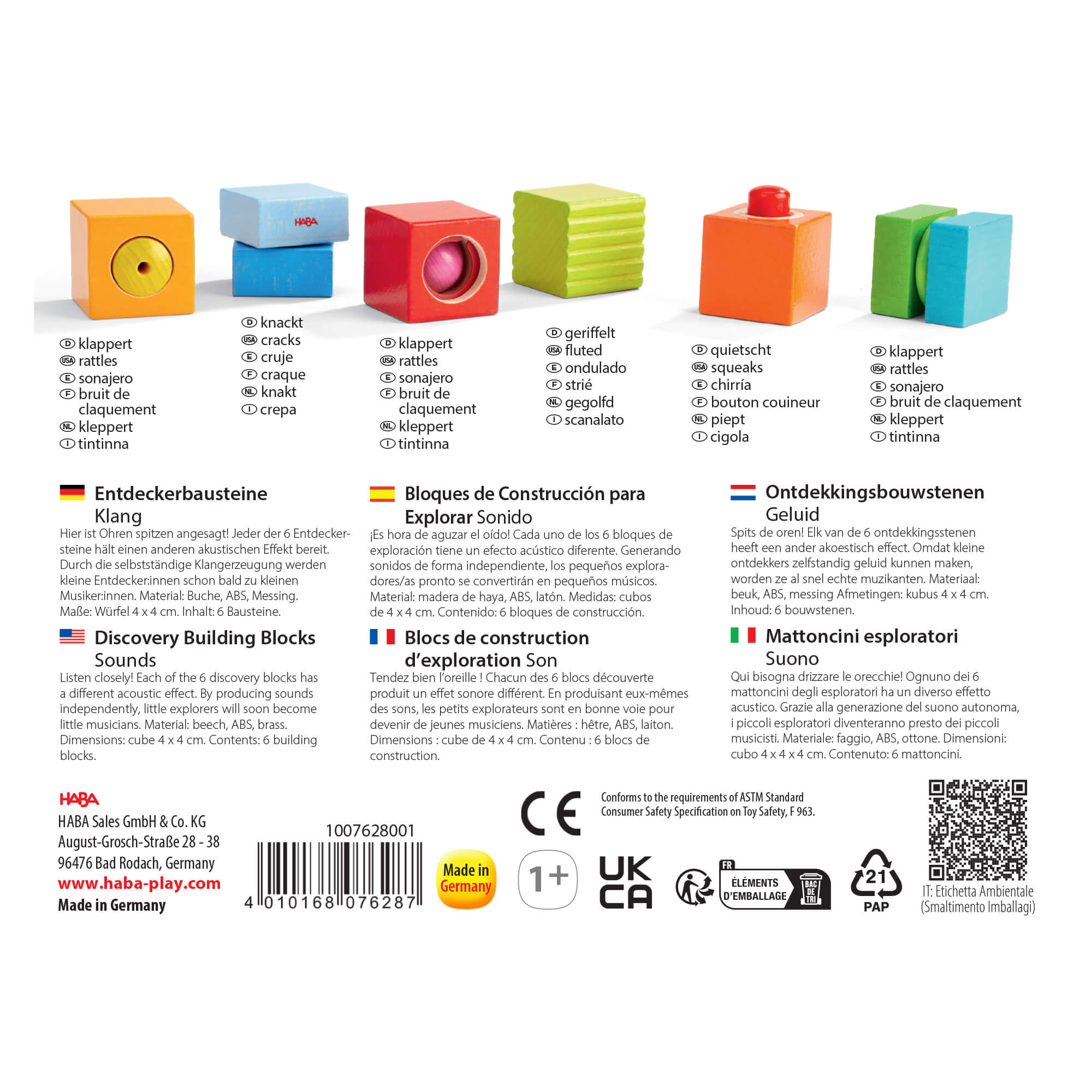Sound Discovery Wooden Blocks Set - 6 Pieces