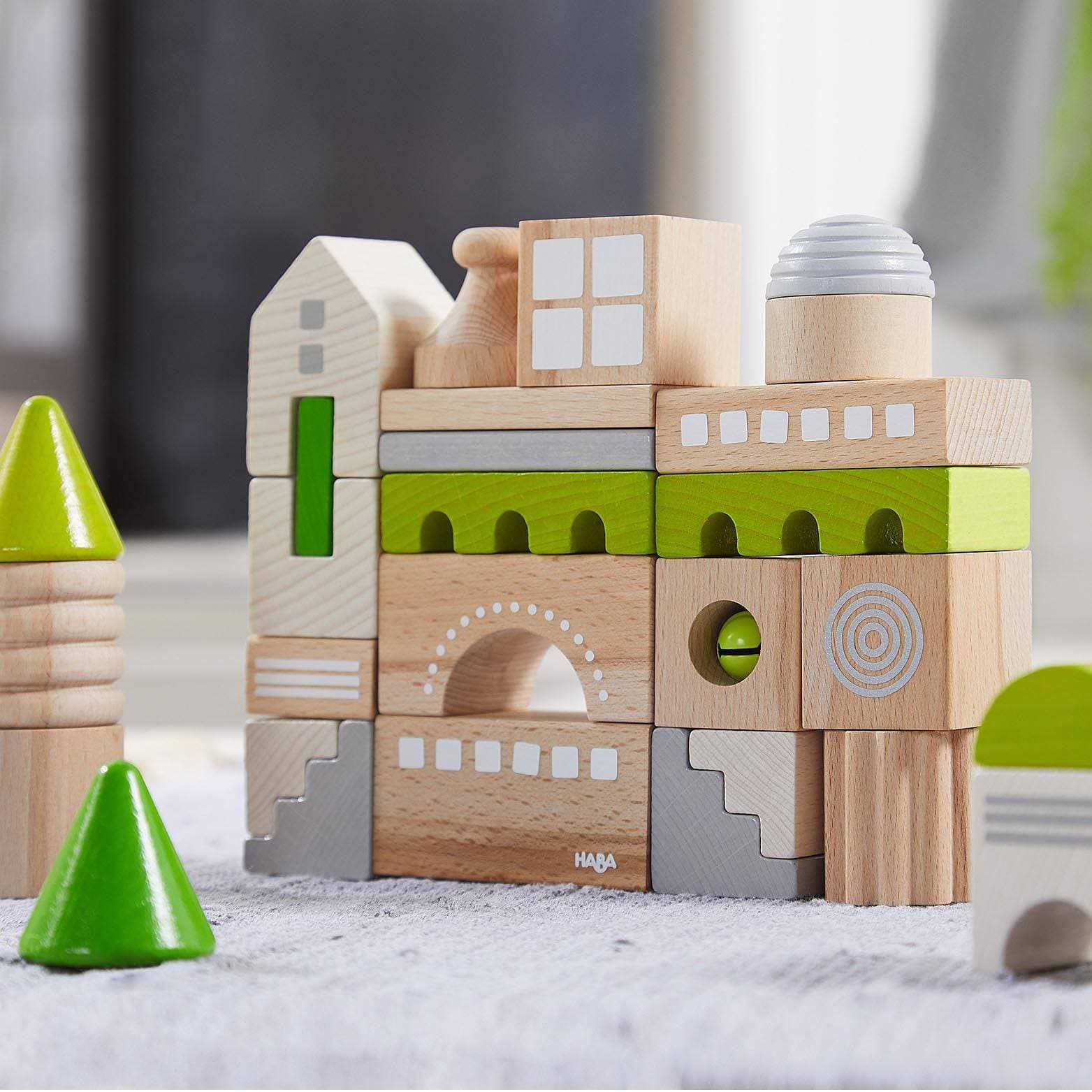 28-Piece Wooden Building Blocks Set