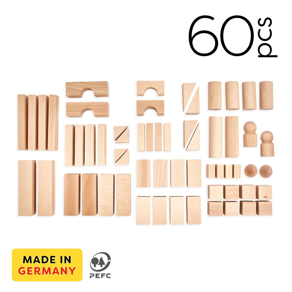 60-Piece Large Wooden Building Blocks Starter Set