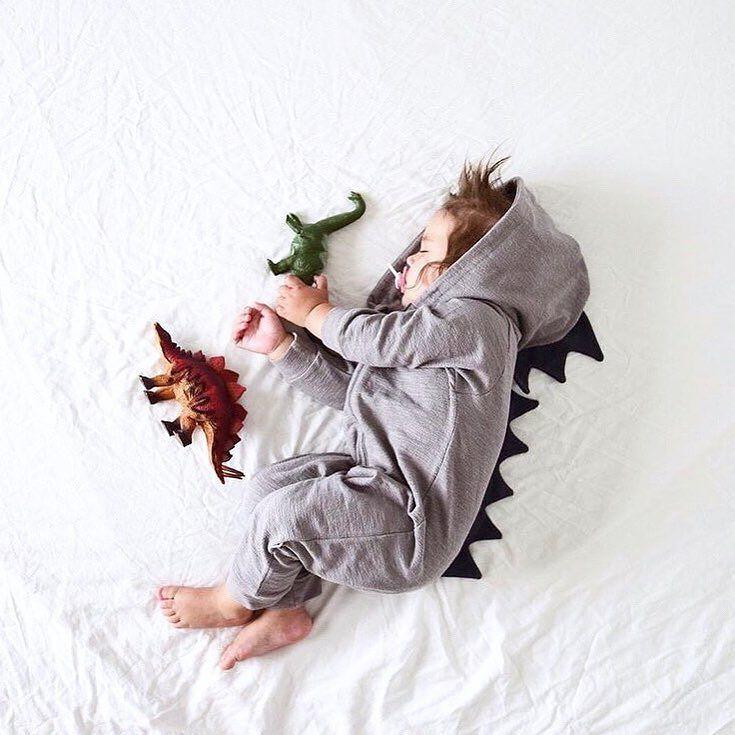 Dinosaur Baby Romper with Hood & Long Sleeves